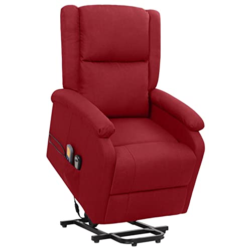Festnight Sillón Relax y Masaje de Tela,Sillón Relax Masaje Levanta Personas,Butacón Sillón Función Power Lift, Sillón reclinable con función Masaje, Rojo Tinto