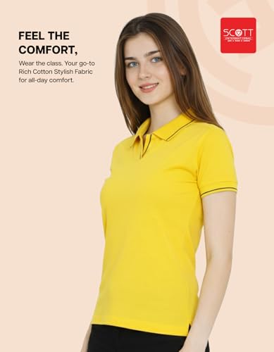 Image of Scott International Women's Cotton Polo T-Shirt | Half Sleeve Plain Collar Tee | Stylish Casual Top | Plain T-Shirt for Girls | Workwear for Office & Casual Wear