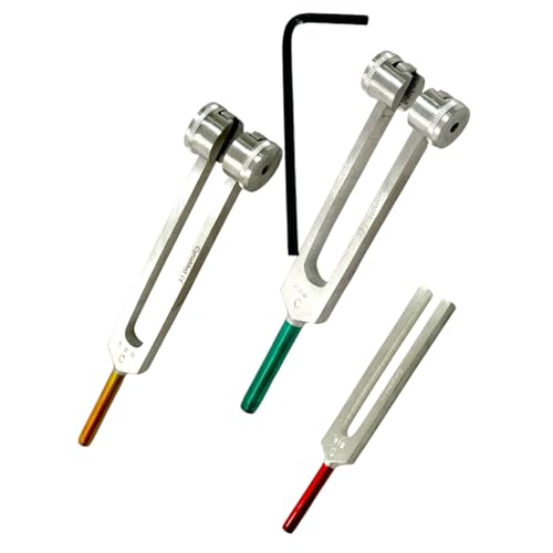 Tuning Forks with Removable Weights and L-Shape Hex Key | C-128 Hz, C-256 Hz, C-512 Hz - Non-Magnetic Forks - Color-Coded