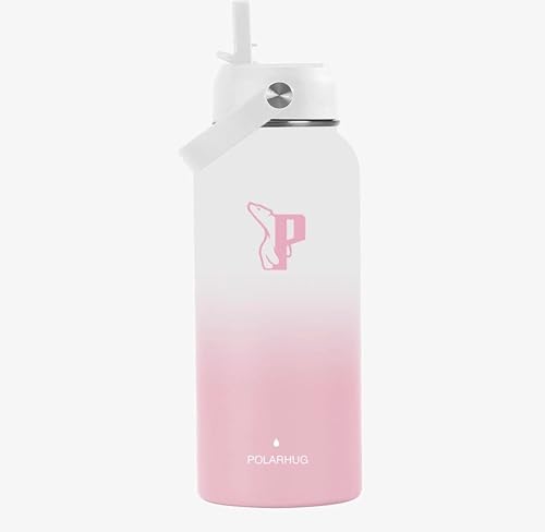 Miniatura 7 de POLARHUG Botella de agua de 32 onzas de boca ancha con tapa con pajilla, 24 horas de frío (Teal Frost)