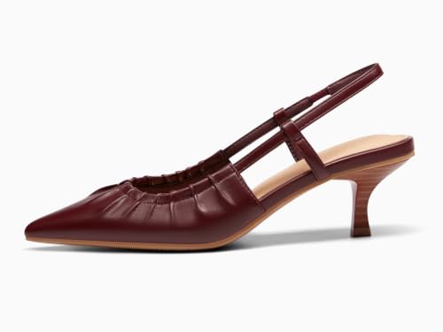 Image of Coutgo Women Slingback Kitten Heels Pointed Toe Slip On Pleated Dress Shoes | Women's Pumps,Low Heels,Closed Toe,Short Heels,Comfortable,Work Shoes,Party,Wedding,Dressy Casual
