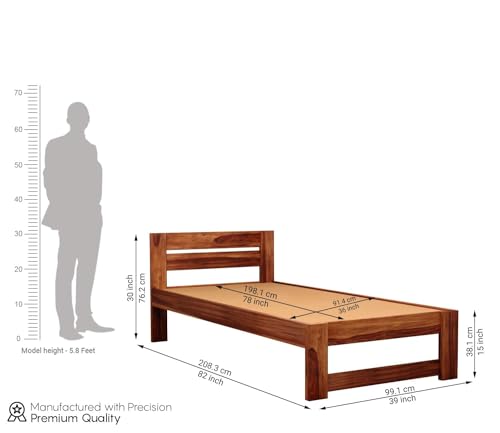 Image of CRAFT D ARTS Sheesham Wood Single Size Bed Without Storage | Wooden Single Bed | Space Saving Low Floor /Lying /Rise /Level /Profile Cot Bed for Bedroom | Denzel, Honey Finish