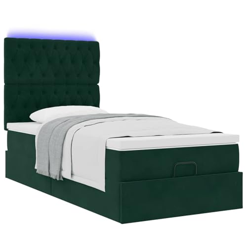 Fasba Ottoman-Bett mit Matratzen & LEDs Dunkelgrün 80x200 cm Samt, Polsterbett Doppelbett Stilvolles Funktionsbett mit hydraulischem Stauraum3314357 – Bild 7