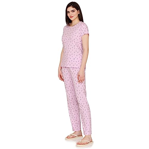 Image of Zivame Basics Knit Cotton Pyjama Set for Women - Medieval Blue