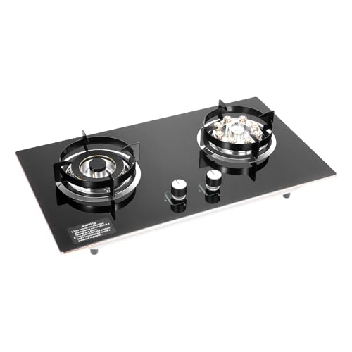2 Burners Gas Cooktop, Built In Gas Stove Top Natural Gas Kitchen Cooker w/Anti Tempering Protection for Home Restaurant Apartment, 28.74x16.14Inch