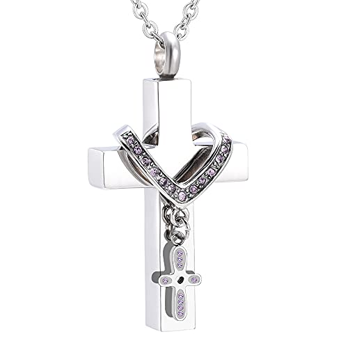 Cremation Cross Necklace for Ashes Stainless Steel Double Cross Urn Pendant Ashes Holder Waterproof Memorial Jewelry Gift