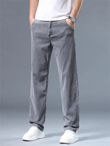 Men's Summer Jeans Thin Loose Straight Denim Pants Classic Drape Business Casual Ice Silk Trousers3