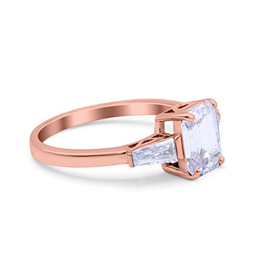 Blue Apple Co. Art Deco Wedding Bridal Engagement Ring Emerald Cut 8mmx6mm Baguette Three Stone Simulated Cubic Zirconia 925 Sterling Silver2