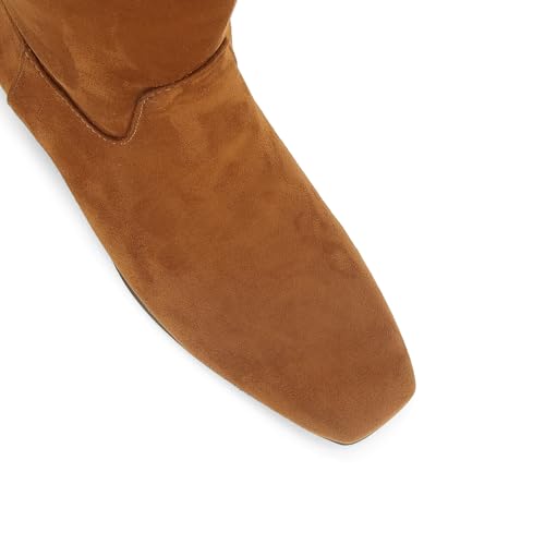 Knee High Boots for Women Square Toe Tall Boots Chunky Low Stacked Heels Long Boots Suede Pull on Wide Calf Comfy Dressy Fashion Casual4