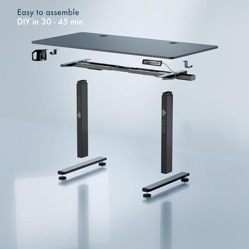 Image of ARTIKEL Artidesk Eco Electric Height Adjustable Table for Office Work & Home-Sit Stand Gaming Desk 80kg Load, Cup Holder, 2 Hooks,Cable Organizer 2Split Tabletop (Black, 100x60 CM)