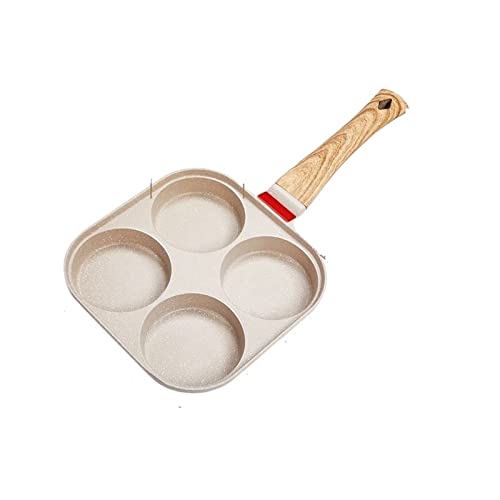 OQHAIR Sartén para freír Utensilios de cocina Sartén Mango de madera Sartén para tortilla de cuatro agujeros Huevo Panqueque Filete Sartén para cocinar Huevo Jamón Sartenes Desayuno Utens