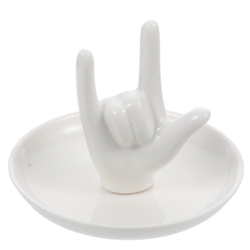 FESTFENDS Présentoir à Bijoux Créatif en Céramique Blanche avec Forme de Main Élégante, Plateau pour Ranger Bijoux Facile à Nettoyer, Maison et Noël