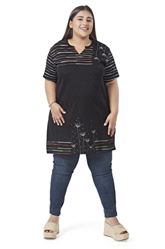 Image of CUPID Women's Cotton Plus Size Half Sleeves Long Top for Semi Summers with One Side Pocket for Ladies Printed T Shirt 3XL to 7XL