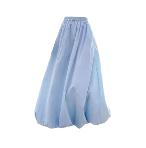 Women's Vintage Maxi Skirt Thin High Waist Drawstring Elastic Hem Slim A-Line Puffy Skirts