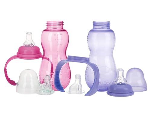 Nuby Non-Drip 3-Stage Bottle 11 Ounce, 2 Count (Pink/Purple)