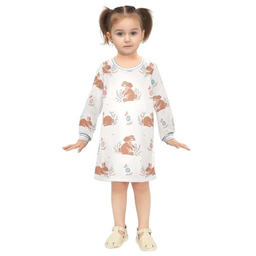 Brown Bunny Girls Dresses Long Sleeve Sweatshirt Dress for Girls Winter Toddler Casual A Line Dresses Size 2-8T4