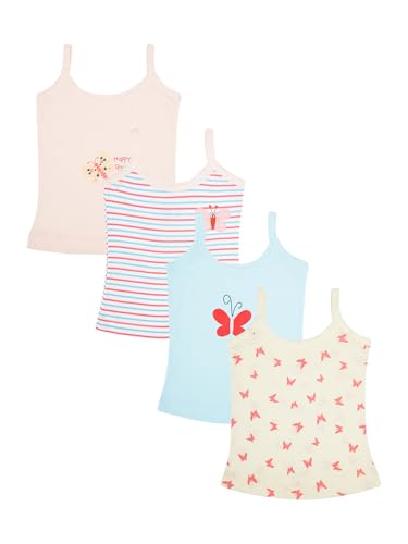 Image of BODYCARE Girl's Regular Fit Vest Dori Neck Sleeveless Assorted Pack of- 4