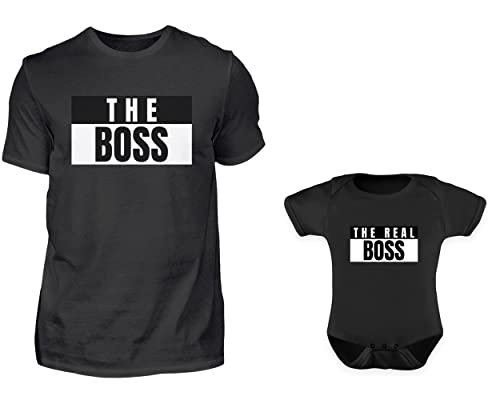 Conjunto de camiseta y body para bebé con diseño de The Boss The Real Boss | Regalo para padre e hijo