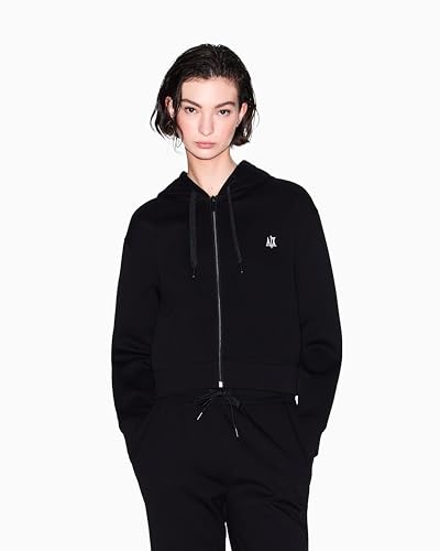 Armani Exchange Icon Project, Small Logo Embroidery, Cropped Fit, Felpa Donna, Nero, L - 4