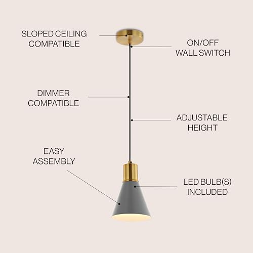 Image of JONATHAN Y Apollo Mid-Century 1-Light Pendant 6 inch, Gray /Brass Gold