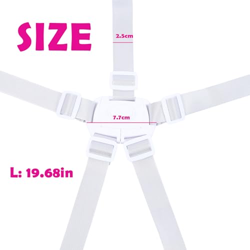 Image of 5 Point Harness Seat Belt Strap, High Chair Strap, Harness for Stroller Pushchair Pram Buggy, Shoulder Strap Belts (White)