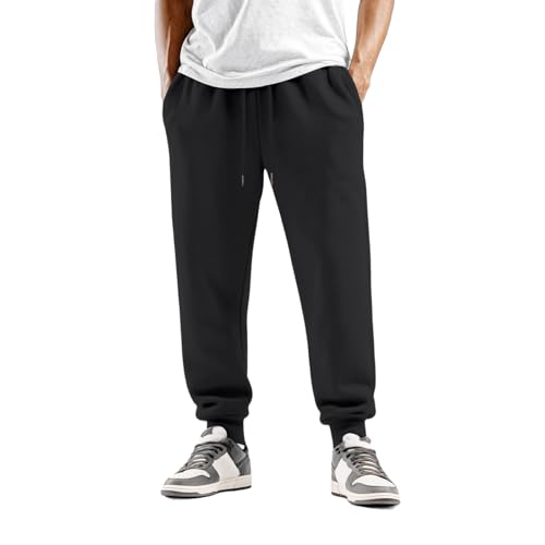 Fleece Sweatpants Men Big and Tall Elastic Waist Joggers with Pockets Fall Winter Warm Jogger Sweatpants Lounge Pants
