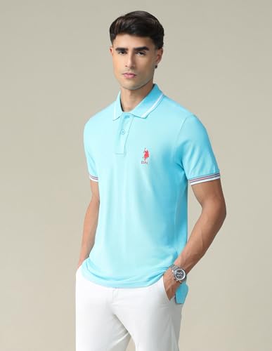 Image of U.S. POLO ASSN. Solid Slim Fit Polo T Shirts for Men - 100% Cotton, Half Sleeves Mens Tshirt