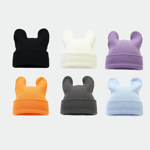Gorro de punto con orejas de vaca bonitas, jersey de lana blanco de mujer 8