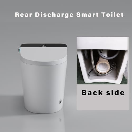 Inodoro inteligente WinZo con descarga trasera y bidet, apertura y descarga automáticas, asiento calefactado instantáneo, agua tibia y secado de aire, luz nocturna LED para baños de sótano (blanco, 26,8" D x 16" A x 20" A) miniatura 2