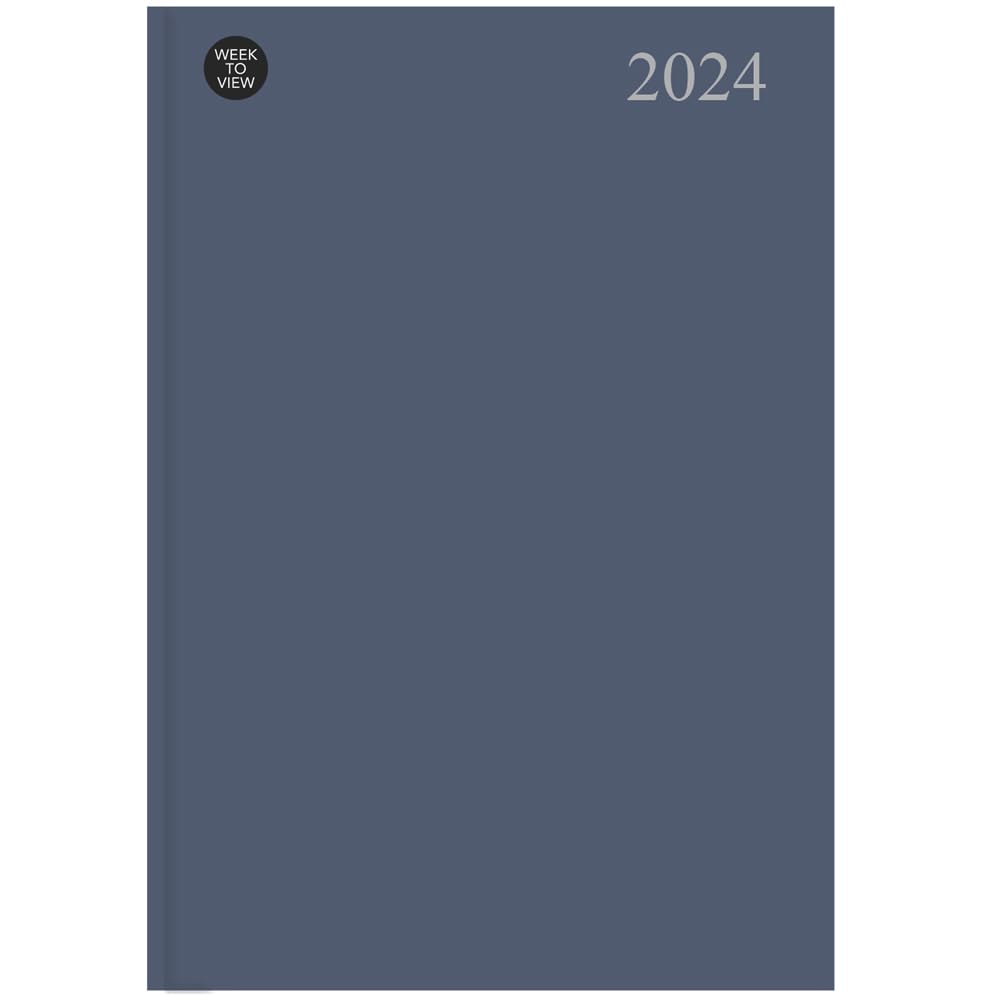 2024 Premium A4 Size Hard Cover Desk Diary Week to View Year Planner, Organizer With Ribbon Marker for Business, Office, Home, (Slate Blue)