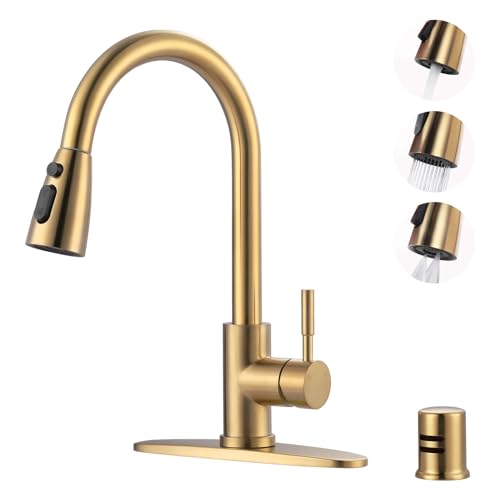 Kitchen Faucet with Air Gap: WOWOW Stainless Steel Kitchen Sink Faucet and Dishwasher Air Gap Kits for Kitchen Sink 2 or 4 Hole, Brushed Gold Kitchen Faucet Combo with Sprayer