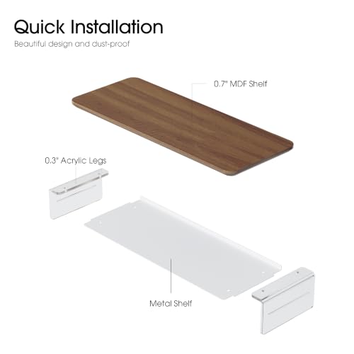 Image of Fenge 23.6 inch Dual Monitor Stand with Clear Acrylic Legs, Brown | Clear Acrylic, Storage Compartment, 2-tier Home Office Monitor Riser, Desktop Shelf Fit Monitor /Laptop /Printer