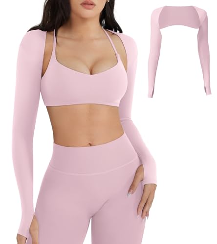Image of YEOREO Women Crop Top Long Sleeve Bolero Open Front Workout Cropped Shirts Sports Shrug