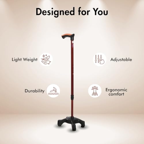 Image of Flamingo Adjustable Quadripod Walking Stick with 4-Pronged Base for Extra Stability - Foam Padded Offset Handle for Soft Grip - Works for Right or Left Handed Men or Women | Silver |