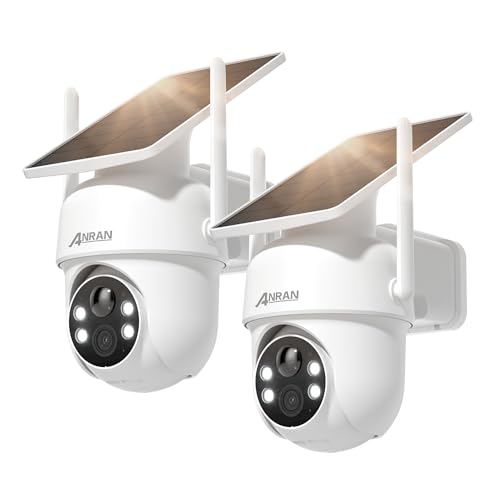 ANRAN 5MP FHD Videocamera Sorveglianza Esterno senza Fili, 360° Telecamera con Pannello Solare Incorporati, Visione Notturna a Colori, Avvisi Intelligenti, Compatibilità con Alexa, IP66, Q4 Max 2Pz
