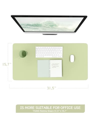 Image of YSAGi Non-Slip Leather Desk Pad, Waterproof Laptop Computer Desk Keyboard Mat, Table Protector Blotter Mat, Large Mouse Pad for Office /Work /Home /Decor(Matcha Green, 31.5 inch x 15.7 inch)