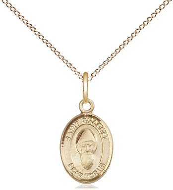 14kt Gold Filled St Sharbel Pendant on a 18 inch Gold Filled Light Curb Chain.