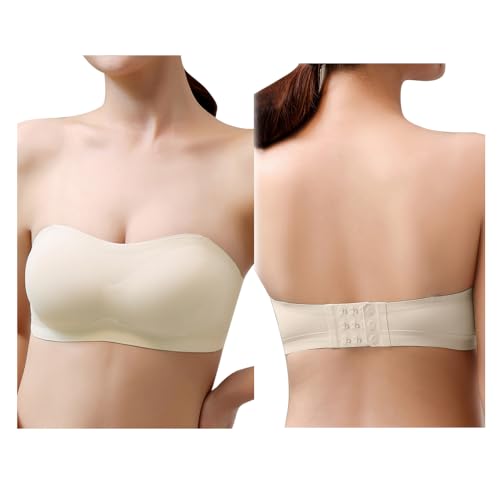 HSAJS Sujetador sin Tirantes Push Up Comodos Brasier Costuras con Relleno Baja Invisible Espalda Sujetadores Multi Wear Transparente Tirantes Regulables para Vestido y Boda(Blanco/XL)