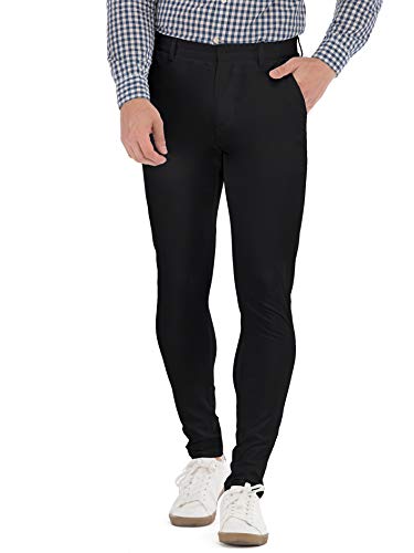 HONTOUTE Men's Casual Chino Dress Pants Formal Business Office Stretch Comfort Trousers Black 30
