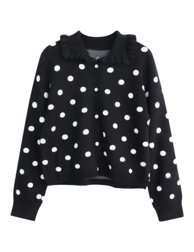 Image of HOCANDY Women Ruffle Collar Cardigan Sweater Preppy Cute Button Up Sweaters