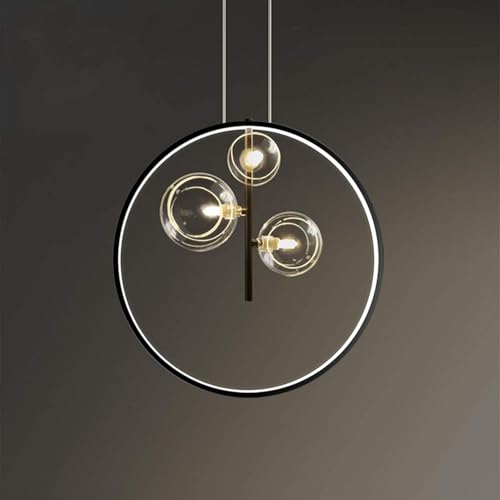 Suspension HMJGDZG en verre transparent et métal noir pour un éclairage maximal