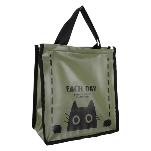 Housoutil Bolsa de Almuerzo Térmica Grande para Mujer Fiambrera Aislante Amplia Capacidad Bolso Tote Portátil Color Verde Diseño de Gato Adecuado para Oficina Viajes y Picnic