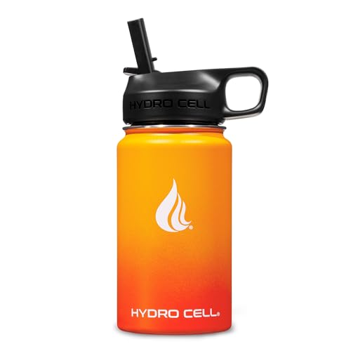 Image of HYDRO CELL Stainless Steel Insulated Water Bottle with Straw - For Cold & Hot Drinks - Metal Vacuum Flask with Screw Cap and Modern Leakproof Sport Thermos for Adults (Red /Orange 14oz)