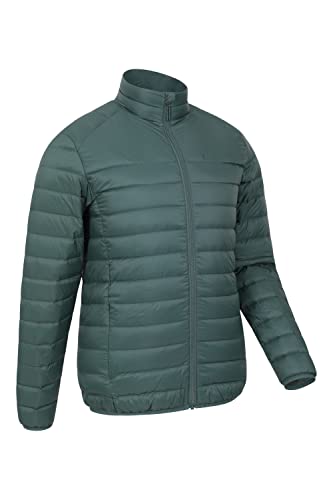 Mountain Warehouse Featherweight Mens Down Jacket - Lightweight Winter Puffer Coat, Easy Care, Packaway Bag, Water Resistant - For Camping, Travelling & Walking Dark Khaki XS - Image 3