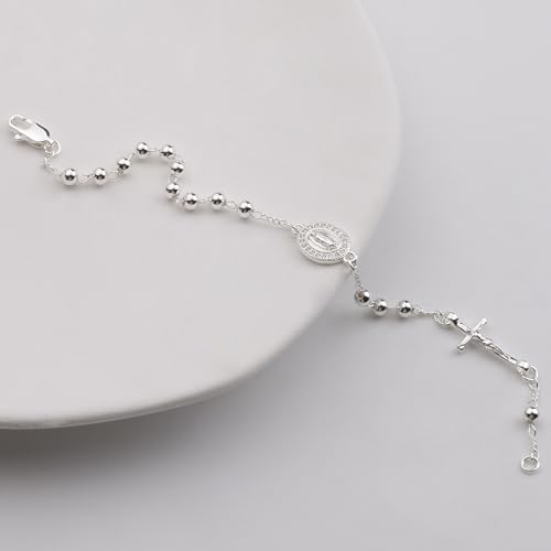 4mm Silver Plated Beads Catholic Rosary Chain Bracelet for Women with Gift Box4