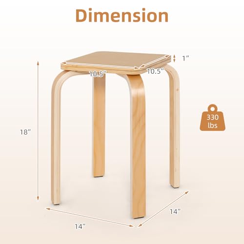Image of GLACER Stackable Stools, 18-Inch Wooden Student Chair Set of 4 w /Square Top, Anti-Slip Foot Pad, Flexible Seating for Elementary, Classroom Stools for Dining Room Office Kitchen (Natural)