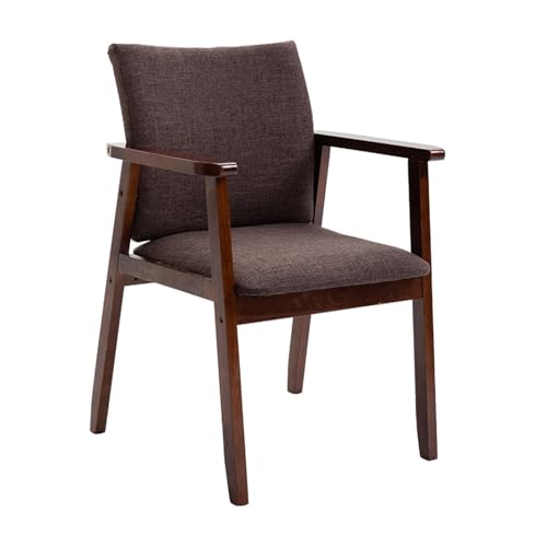 SJIALEN Dining Chair,Home Balcony Backrest Chair Living Room Bedroom Armrest Hotel Restaurant Negotiate Rubber Wood Lounge Chair Kitchen Chair (Color : Coffee)