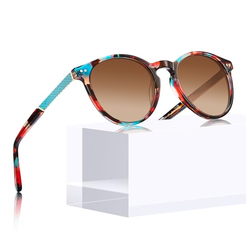 CARFIA Vintage Sonnenbrille Damen, Hochwertige Runde Polarisierte Brille mit 100% UV-Schutz