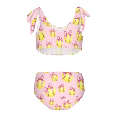 Image of Girls Swimsuit Two Piece Swimwear Bikini Set Pink Bow Softball Bathing Suit for 3-12T,