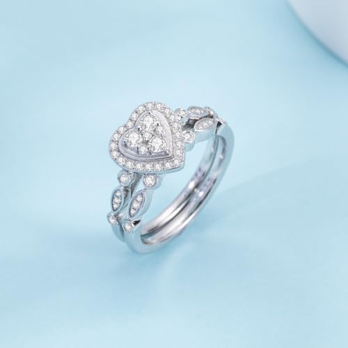 Love Heart Moissanite Engagement Rings for Women, Moissanite Wedding Rings Bridal Set,Two Rows Design,D Color VVS1 18k Gold Plated 925 Sterling Silver Promise Ring for Her4
